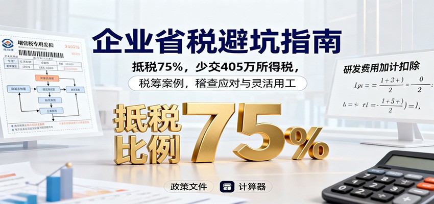 企业省税避坑指南：抵税75%，少交405万所得税，税筹案例，稽查应对与灵活用工-孔明聊项目