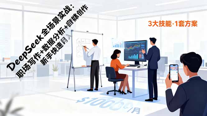 DeepSeek全场景实战：职场写作+数据分析+自媒体创作，新手快速月入过万-孔明聊项目