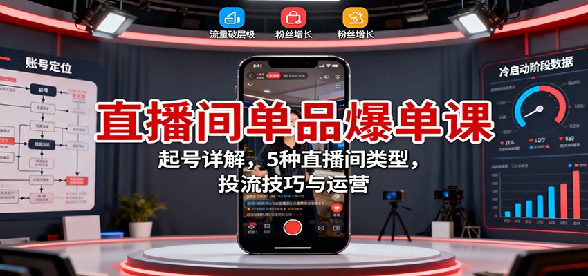 直播间单品爆单课:起号详解,5种直播间类型,投流技巧与运营-孔明聊项目