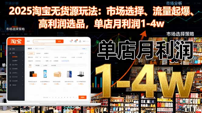 2025淘宝无货源玩法：市场选择、流量起爆、高利润选品，单店月利润1-4w-孔明聊项目