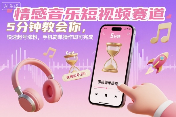 情感音乐短视频赛道，5分钟教会你，快速起号涨粉，手机简单操作即可完成-孔明聊项目