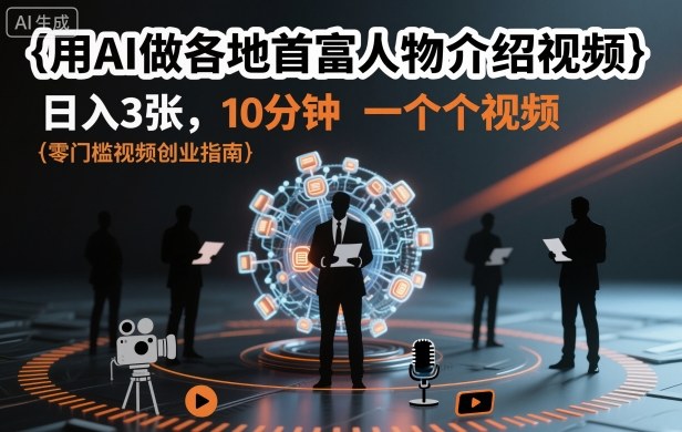 用AI做各地首富人物介绍视频，日入3张，10分钟一个视频-孔明聊项目