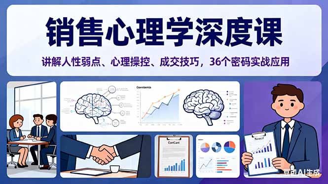 销售心理学深度课，讲解人性弱点、心理操控、成交技巧，36个密码实战应用-孔明聊项目
