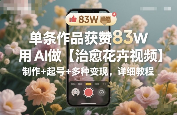单条作品获赞83W，用AI做【治愈花卉视频】，制作+起号+多种变现，详细教程-孔明聊项目