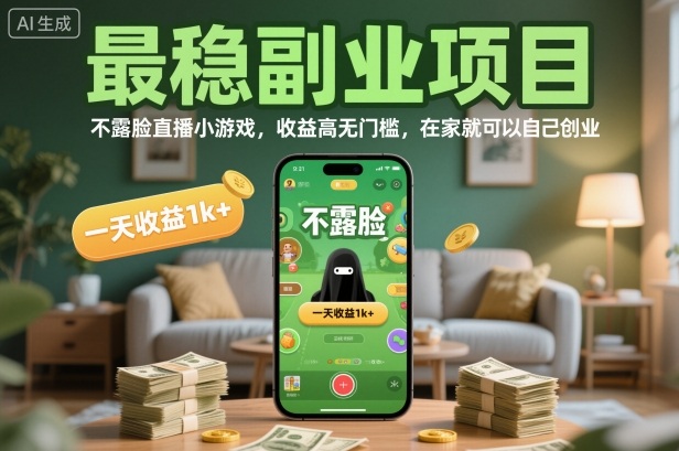 最稳副业项目，不露脸直播小游戏，收益高无门槛，一天收益1k+，在家就可以自己创业【揭秘】-孔明聊项目