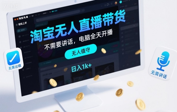 淘宝无人直播带货,不需要出镜,不需要讲话,电脑全天开播,轻松上手,日入1k+【揭秘】-孔明聊项目
