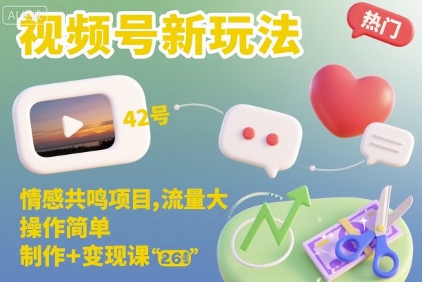 视频号新玩法，情感共鸣项目，流量大，操作简单，制作+变现课-孔明聊项目