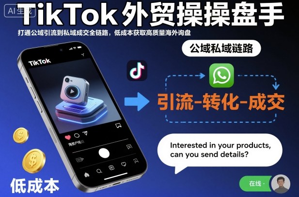 TikTok外贸操盘手，打通公域引流到私域成交全链路，低成本获取高质量海外询盘-孔明聊项目