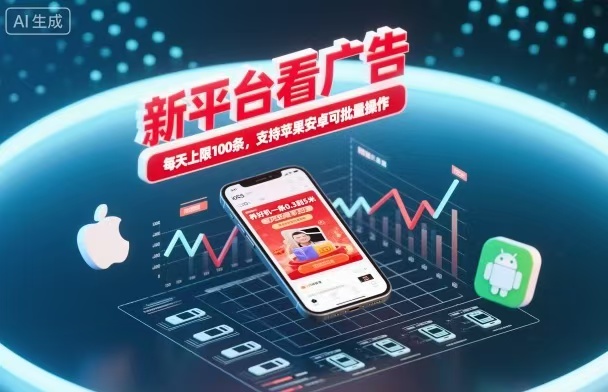 新台看广告，养好机一条5毛到5块，单机日入30到100，支持苹果安卓，可批量操作。-孔明聊项目