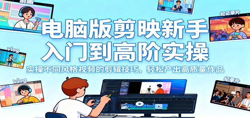 电脑版剪映新手入门到高阶实操，实操不同风格视频的剪辑技巧，轻松产出高质量作品-孔明聊项目