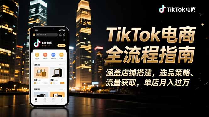 TikTok电商全流程指南，涵盖店铺搭建、选品策略、流量获取，单店月入过万-孔明聊项目