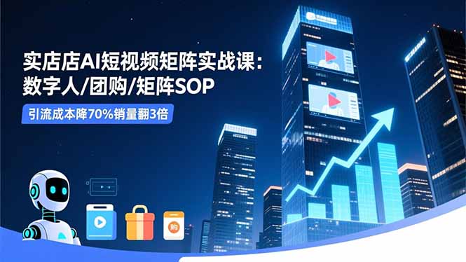 实体店AI短视频矩阵实战课:数字人/团购/矩阵SOP,引流成本降70%销量翻3倍-孔明聊项目