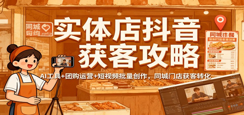 实体店抖音获客攻略：AI工具+团购运营+短视频批量创作，同城门店获客转化-孔明聊项目