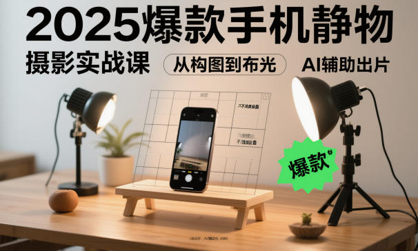 2025爆款手机静物摄影实战课,从构图到布光,不用贵设备,AI辅助出片-孔明聊项目