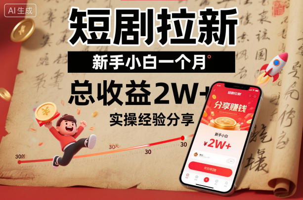 短剧拉新新手小白一个月总收益2W+实操经验分享-孔明聊项目