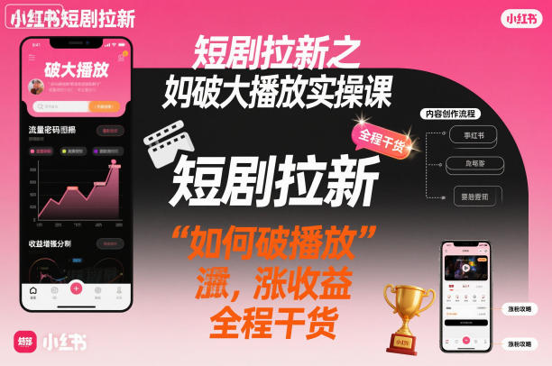 短剧拉新之小红书如何破大播放实操课,如何破播放,涨收益,全程干货-孔明聊项目