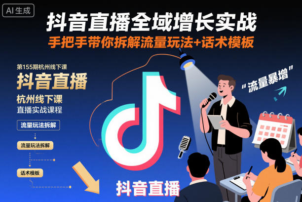 抖音直播全域增长实战第155期杭州线下课,手把手带你拆解流量玩法+话术模板-孔明聊项目