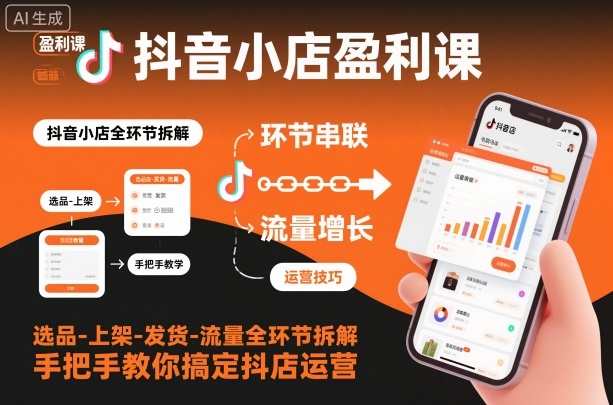 抖音小店盈利课-选品-上架-发货-流量全环节拆解，手把手教你搞定抖店运营-孔明聊项目