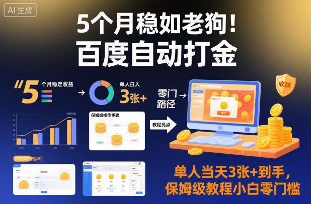 5个月稳如老狗！百度自动打金，单人当天3张+到手，保姆级教程小白零门槛【揭秘】-孔明聊项目