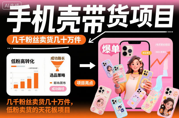手机壳带货项目，几千粉丝卖货几十万件，短视频低粉卖货的天花板项目-孔明聊项目