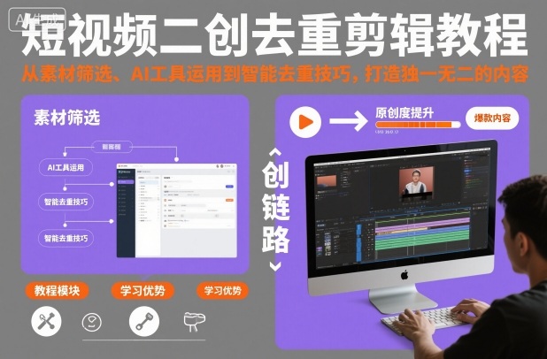 短视频二创去重剪辑教程，从素材筛选、AI工具运用到智能去重技巧，打造独一无二的内容-孔明聊项目
