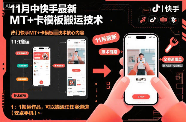 11月中快手最新MT+卡模板搬运技术，1：1搬运作品，可以搬运任何赛道(安卓手机)-孔明聊项目