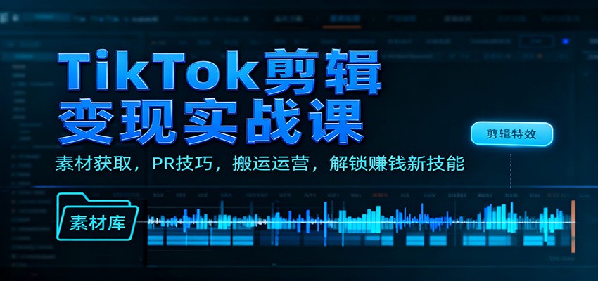TikTok剪辑变现实战课：素材获取，PR技巧，搬运运营，解锁赚钱新技能-孔明聊项目