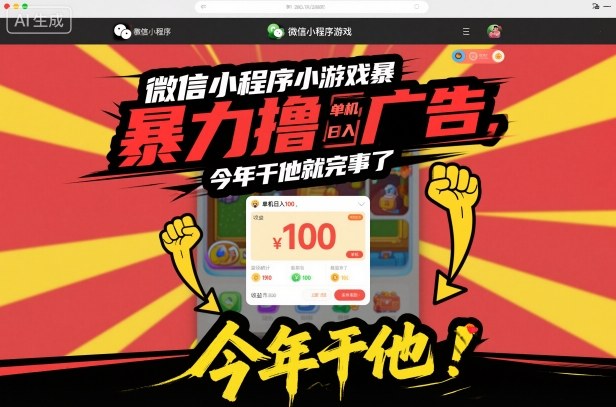 微信小程序小游戏暴力撸广告，单机日入100，今年干他就完事了-孔明聊项目