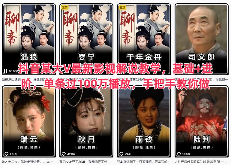 抖音某大V最新影视解说教学，基础+进阶，单条过100万播放，手把手教你做-孔明聊项目