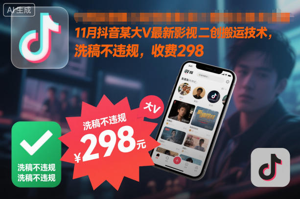11月抖音某大V最新影视二创搬运技术，洗稿不违规，收费298-孔明聊项目