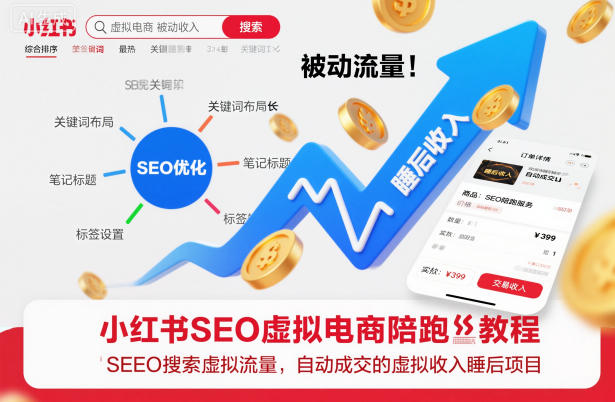 小红书SEO虚拟电商陪跑教程，实现seo搜索被动流量，自动成交的被动收入睡后项目-孔明聊项目