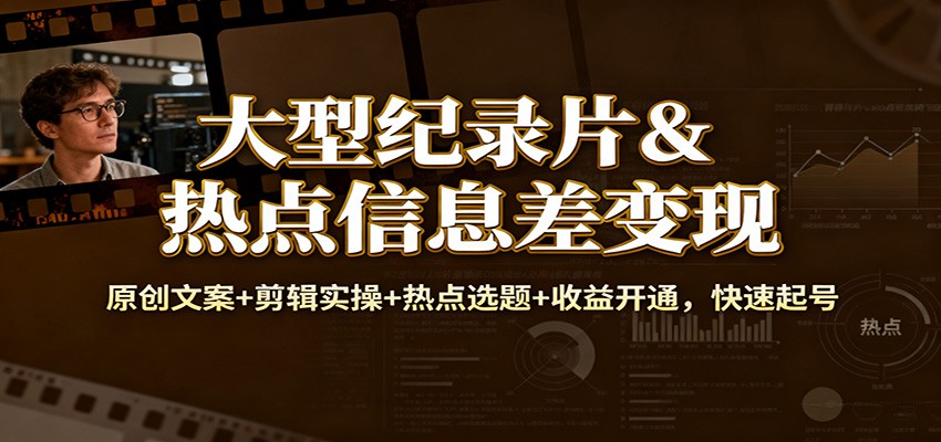 大型纪录片&热点信息差变现：原创文案+剪辑实操+热点选题+收益开通，快速起号-孔明聊项目