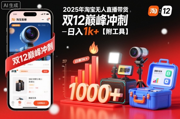 2025年淘宝无人直播带货，冲刺双12，日入1k+【附工具】【揭秘】-孔明聊项目