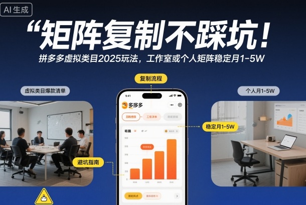 矩阵复制不踩坑！拼多多虚拟类目2025玩法，工作室或者个人矩阵稳定月1-5W【揭秘】-孔明聊项目