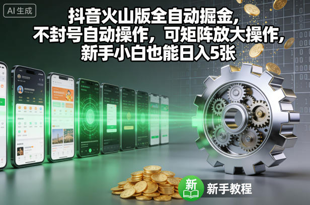 抖音火山版全自动掘金，不封号自动操作，可矩阵放大操作，新手小白也能日入5张【揭秘】-孔明聊项目