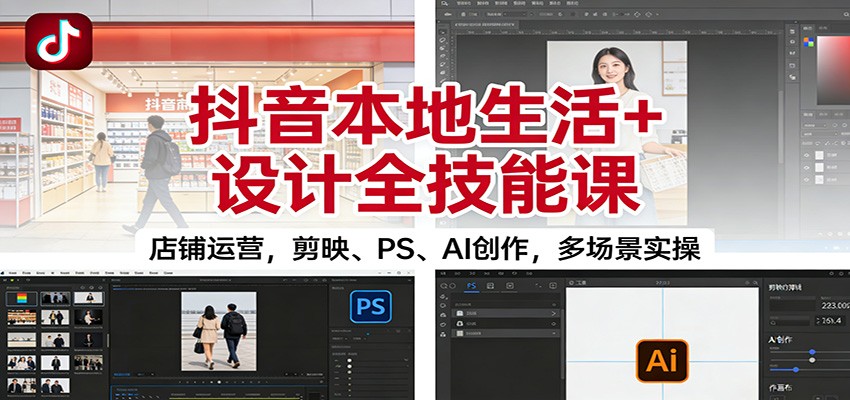 抖音本地生活+设计全技能课：店铺运营，剪映、PS、AI创作，多场景实操-孔明聊项目