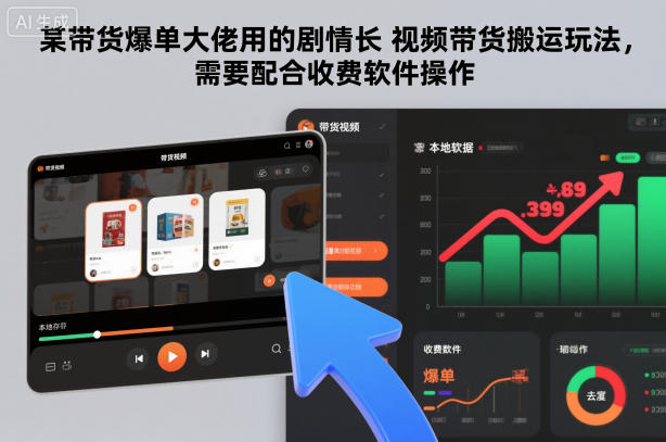 某带货爆单大佬用的剧情长视频带货搬运玩法，需要配合收费软件操作-孔明聊项目
