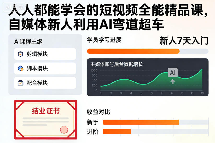 人人都能学会的短视频全能精品课,自媒体新人利用AI弯道超车-孔明聊项目