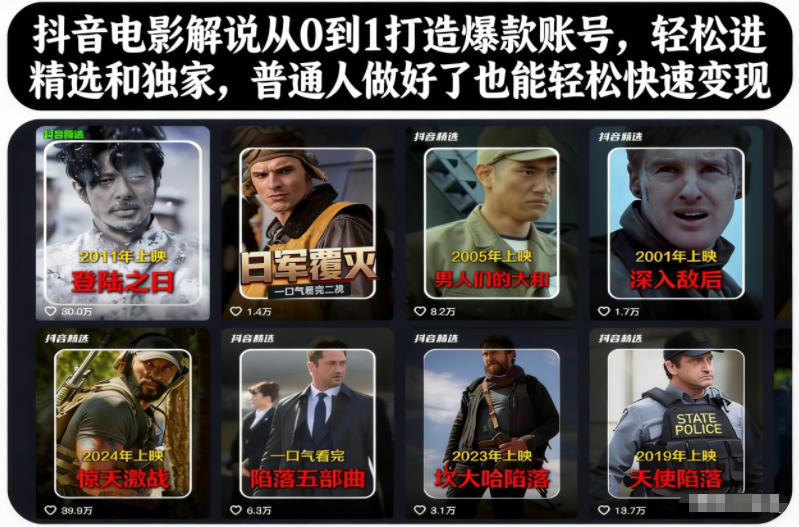 抖音电影解说从0到1打造爆款账号,轻松进精选和独家,普通人做好了也能轻松快速变现-孔明聊项目