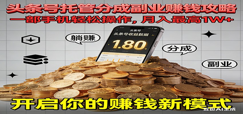 全程托管今日头条，一部手机就可以开干，最高躺赚1W+-孔明聊项目