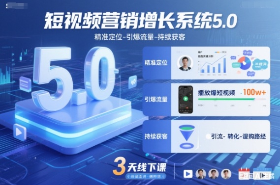 短视频营销增长系统5.0，精准定位-引爆流量-持续获客，3天线下课(音频+图片)-孔明聊项目