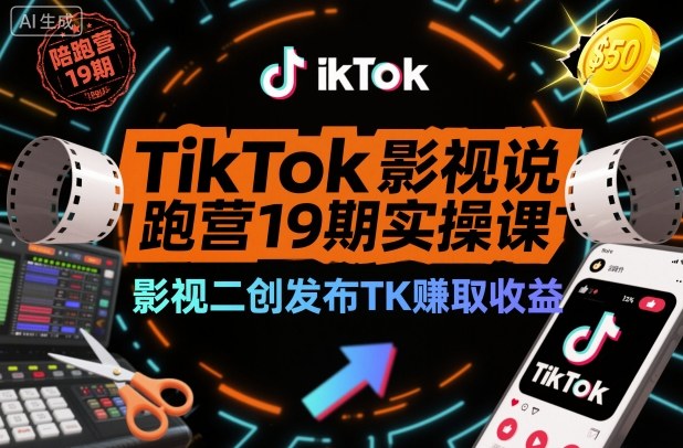 TikTok影视解说陪跑营19期实操课,影视二创发布TK賺取收益,万播收益50美金(更新)-孔明聊项目