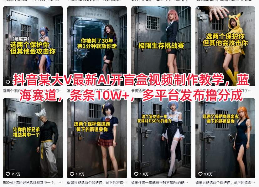抖音某大V最新AI开盲盒视频制作教学,蓝海赛道,条条10W+,多平台发布撸分成-孔明聊项目