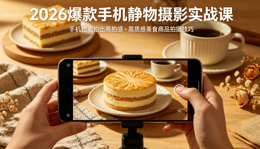 2026爆款手机静物摄影实战课,手机也能拍出商拍感,学会拍出高质感美食商品-孔明聊项目