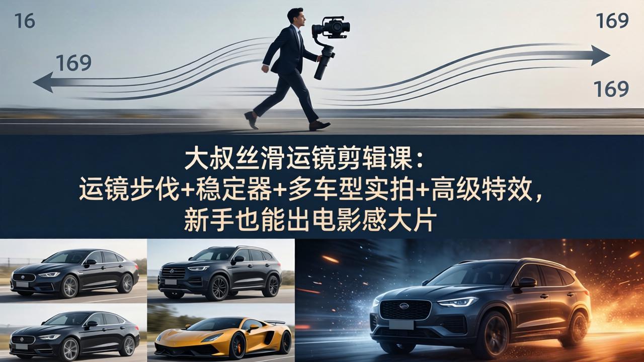 大叔丝滑运镜剪辑课:运镜步伐+稳定器+多车型实拍+高级特效,新手也能出电影感大片-孔明聊项目