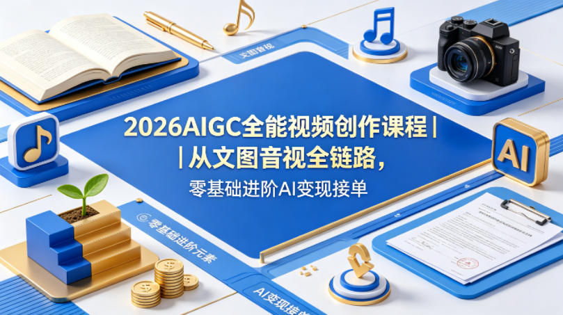 2026AIGC全能视频创作课程|从文图音视全链路,零基础进阶AI变现接单-孔明聊项目