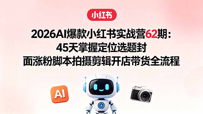 2026AI爆款小红书实战营62期：45天掌握定位选题封面涨粉脚本拍摄剪辑开店带货全流程-孔明聊项目