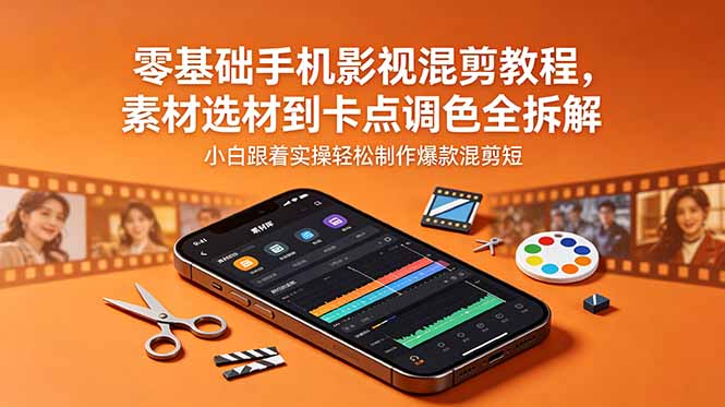 零基础手机影视混剪教程，素材选材到卡点调色全拆解，小白跟着实操轻松制作爆款混剪短片-孔明聊项目