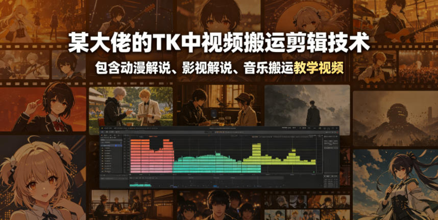 某大佬的TK中视频搬运剪辑技术，包含动漫解说、影视解说、音乐搬运教学视频-孔明聊项目
