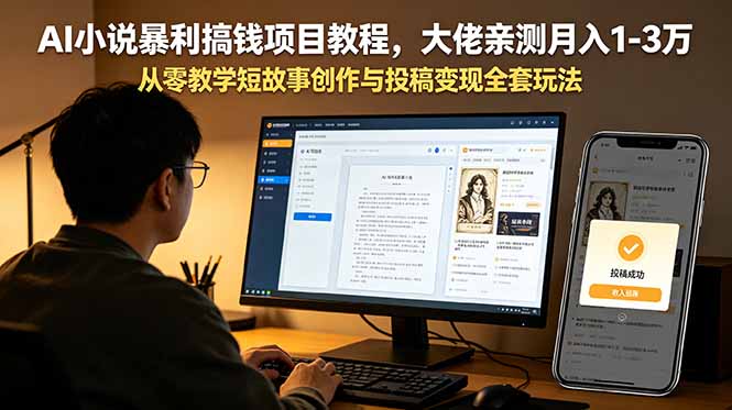 AI小说暴利搞钱项目教程，大佬亲测月入1-3万，从零教学短故事创作与投稿变现全套玩法-孔明聊项目